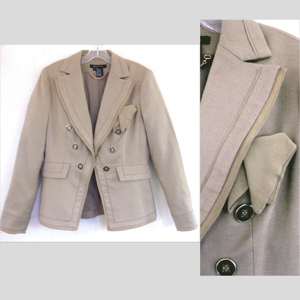 Light brown blazer 6 Cotton Linen blend Tan Statement buttons Texture Etcetera